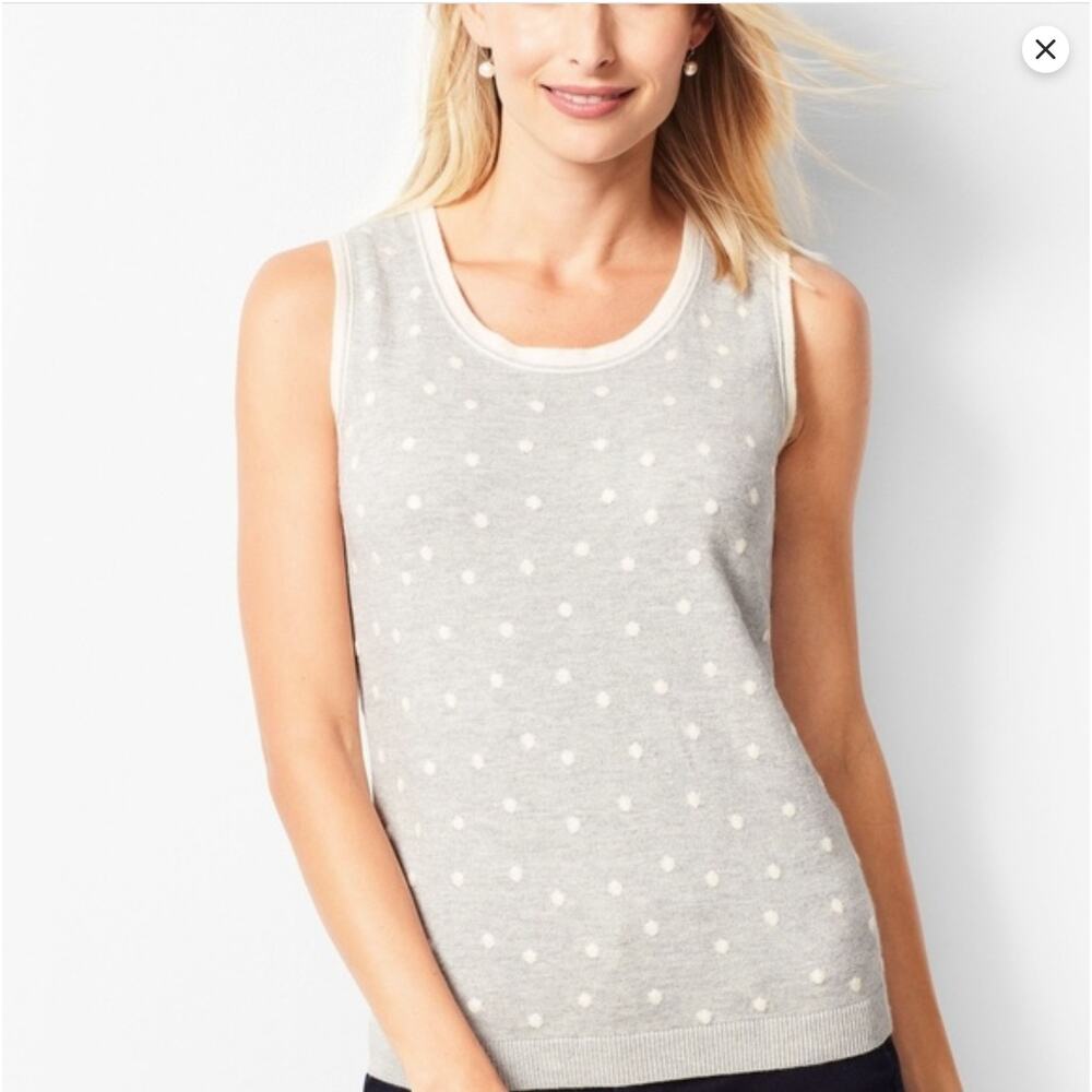 Talbots Grey Beige Polka Dot Cashmere Blend Sweater Vest, Size Medium, EUC